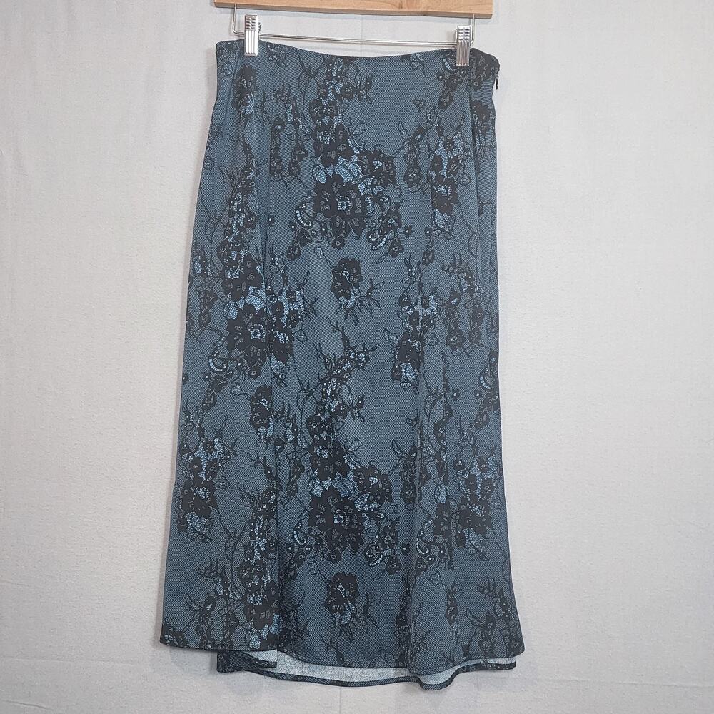 T Tahari Blue with Black Lace Floral Maxi Skirt Size 10 - NWT
